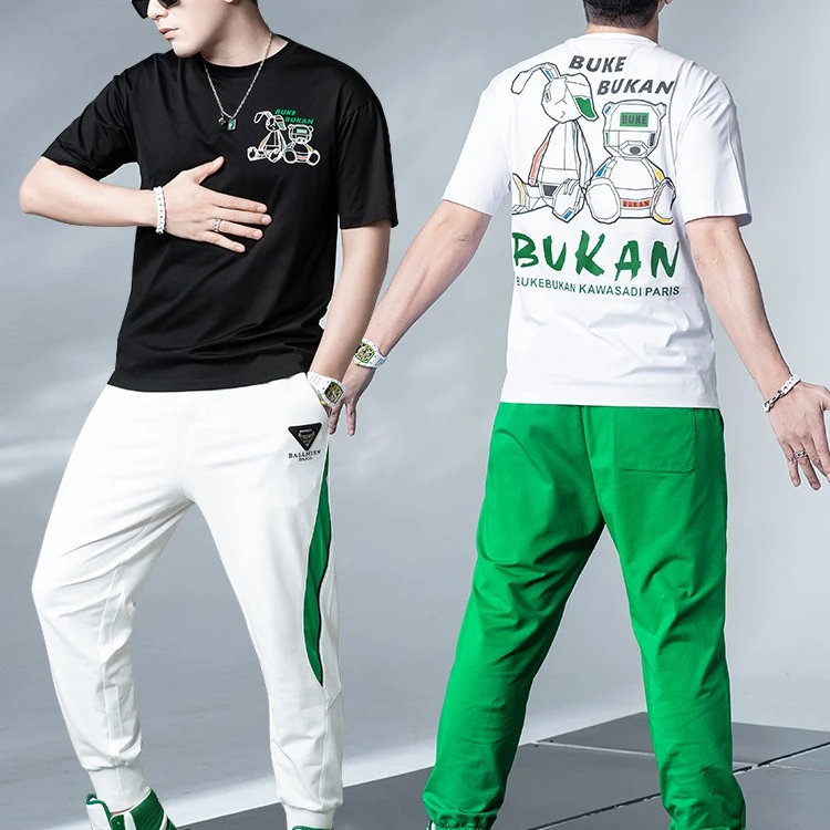 小熊t恤男 2025夏季新款潮流印花体恤圆领上衣男士短袖