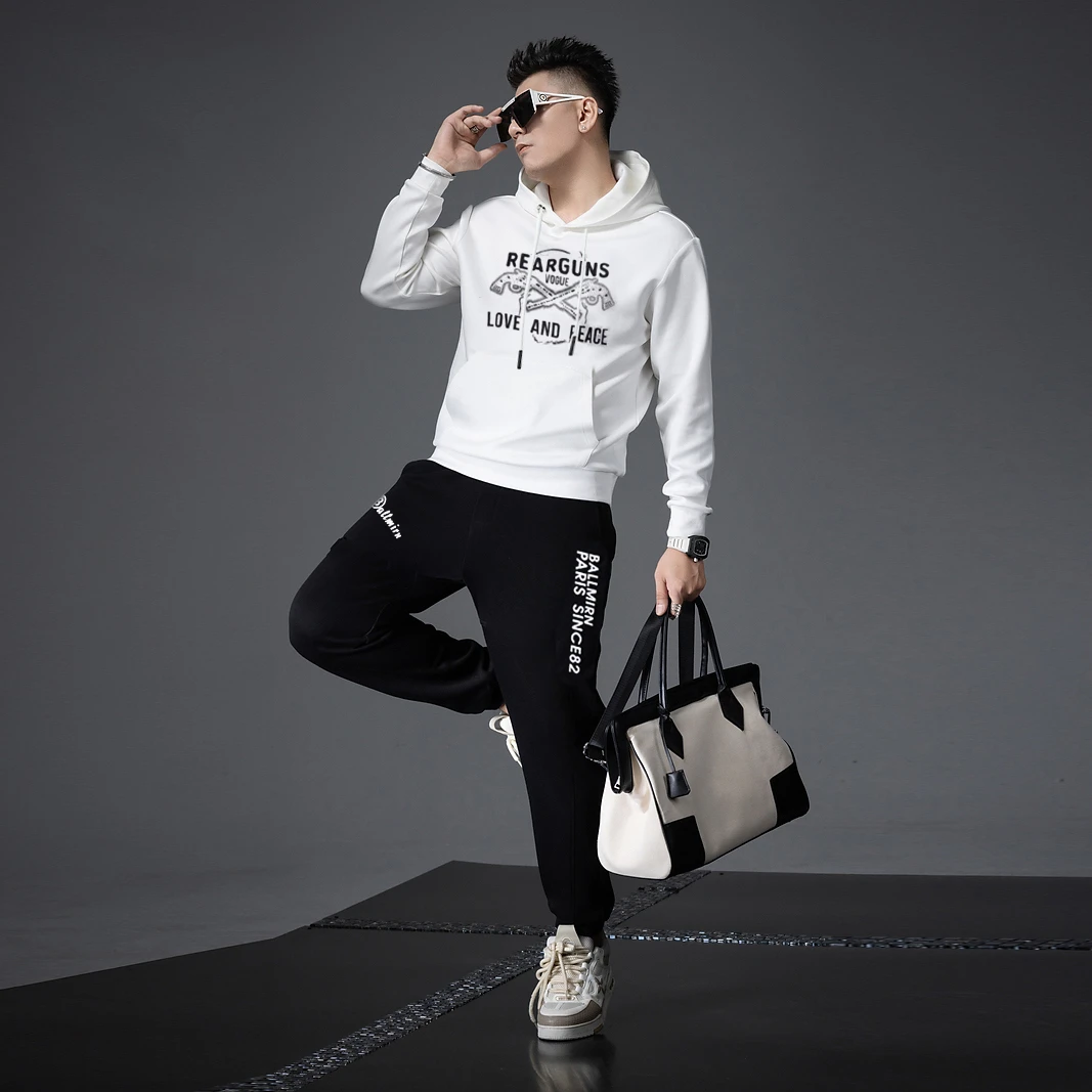 欧货2025高品质男士休闲套装连帽卫衣男两件套上衣裤子款百搭男装