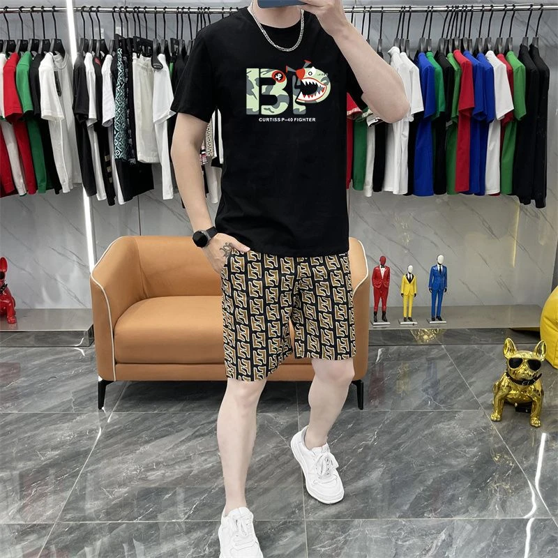 男士休闲套装夏季新款潮流休闲短袖t恤短裤男装一整套衣服夏天潮