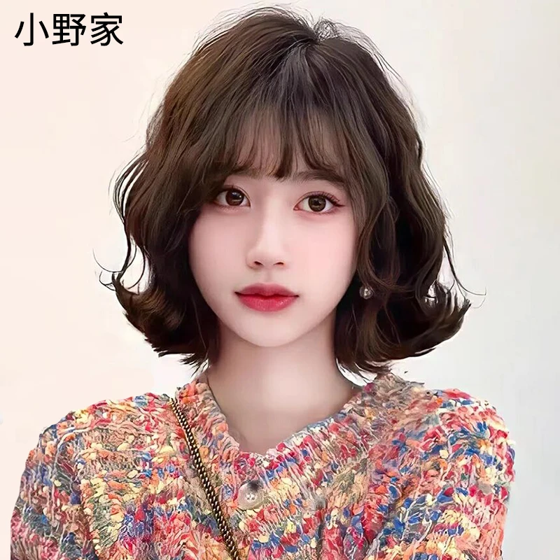小野家假发女款时尚短卷发泡面头气质短发轻薄全真人发丝全头发套