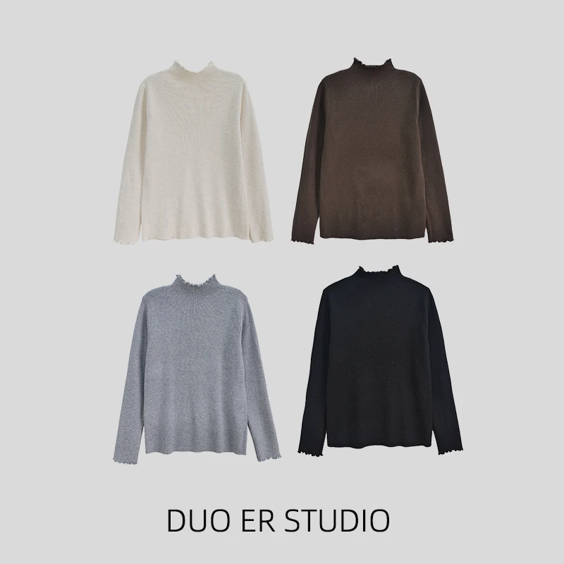 【朵儿studio】“满天星”木耳边套头安迪绒纯色毛衣针织衫 D324