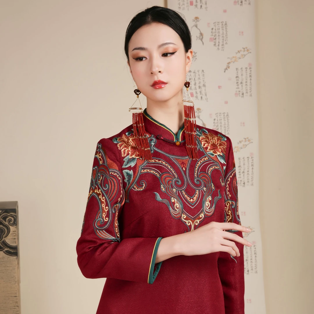 吉祥衣家八华照壁国风手推绣复古女装连衣裙丁达尔穿搭914233686