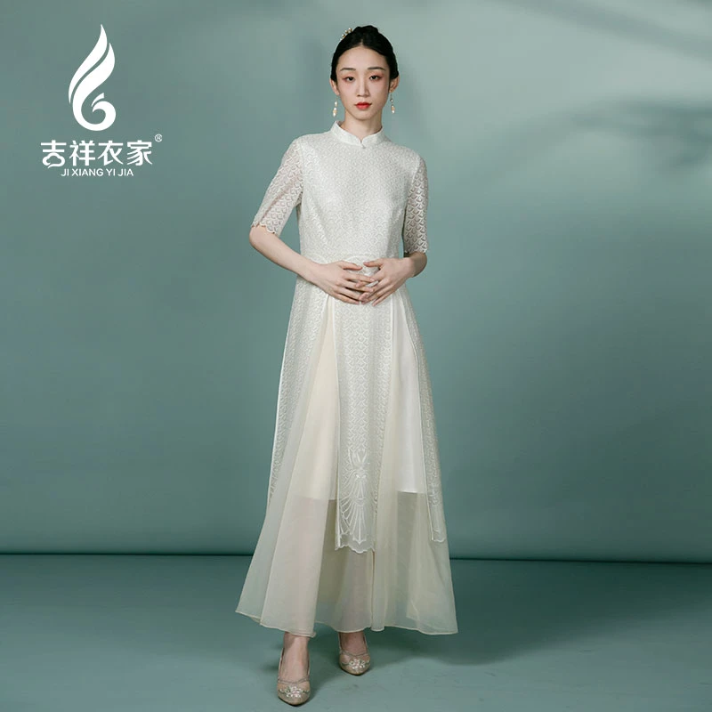 吉祥衣家新中式国风春夏新款高端气质显瘦修身女装双飞翼连衣裙
