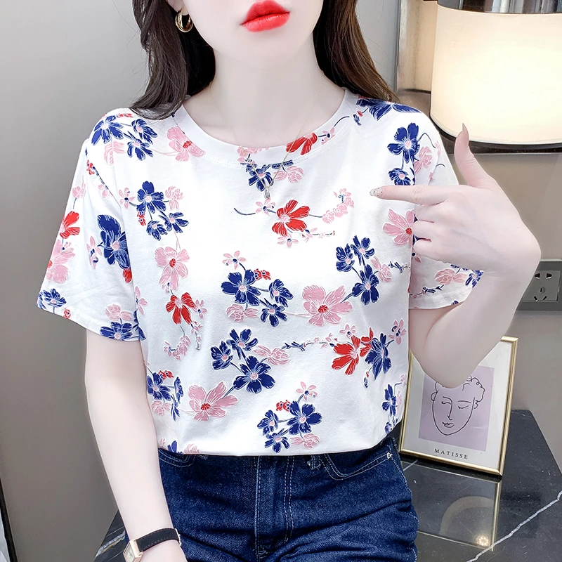 夏装新款短袖女高级t恤韩版棉质白色印花设计感宽松圆领ins潮