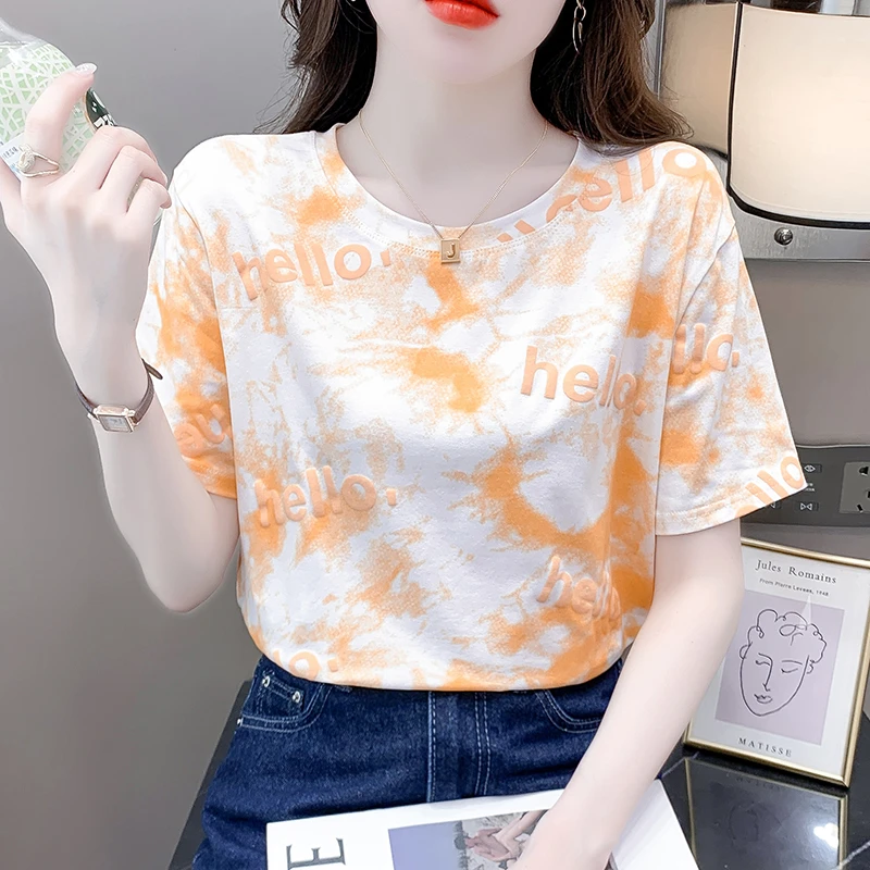 设计感小众减龄上衣夏季新款百搭减龄韩版宽松精梳棉短袖t恤女