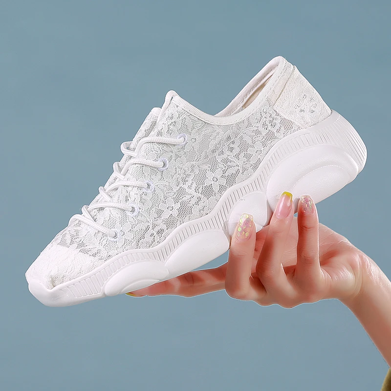 Tt&Mm/汤姆斯时尚女鞋厚底松糕小白鞋2024夏季蕾丝镂空透气老爹鞋