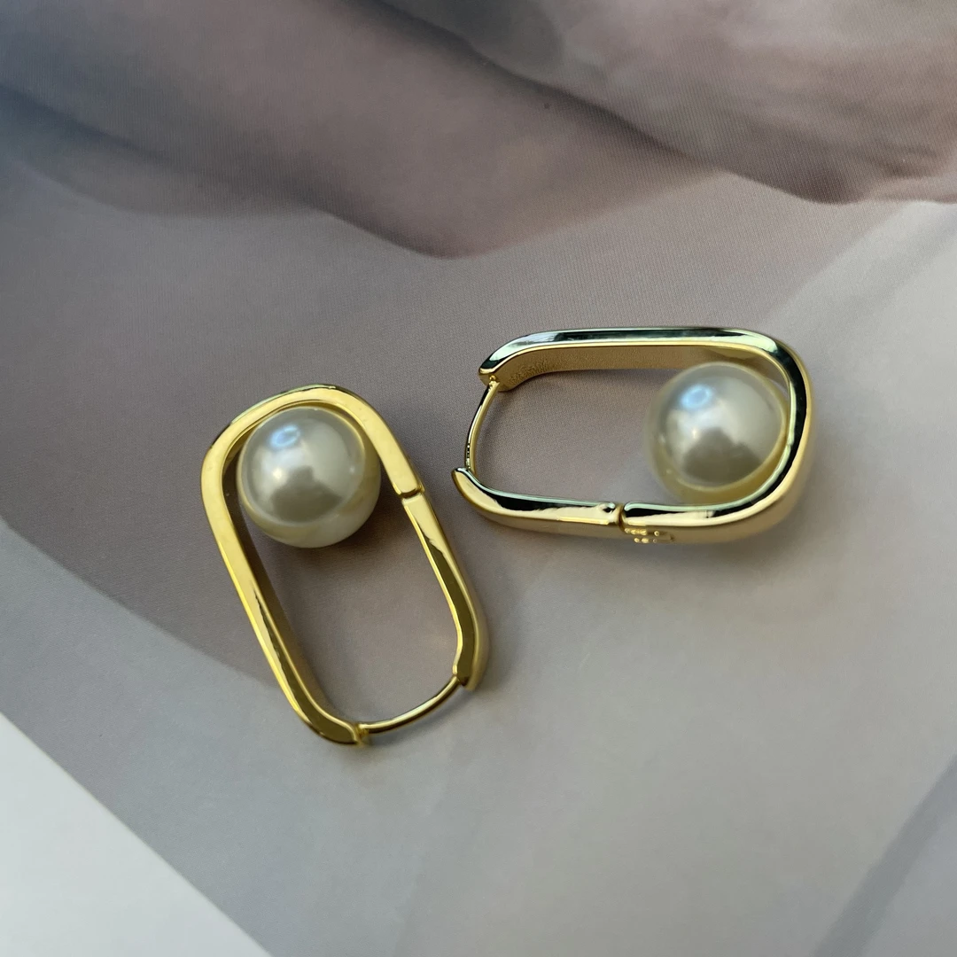 铜合金仿珍珠耳饰 059几何重金属珠珠百搭高级感气质耳环925银针