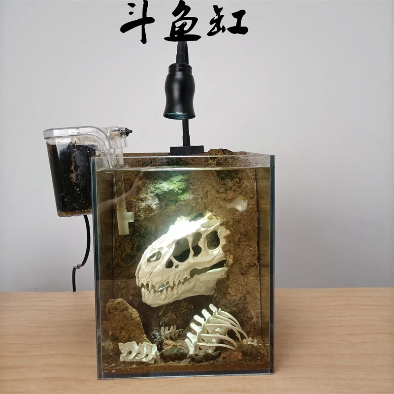 斗鱼金鱼缸水族箱鱼造景装饰仿真恐龙头骨树脂造景骨架套餐摆件