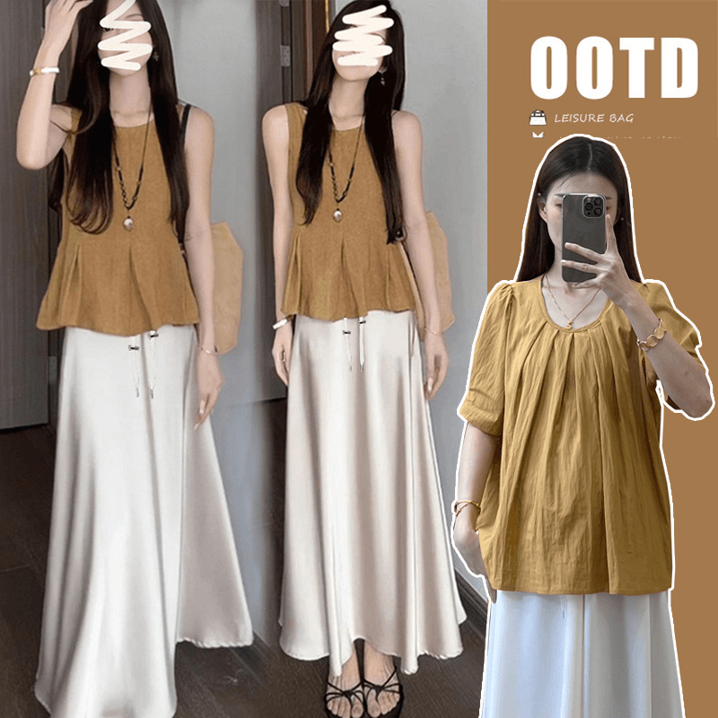 【苏安诺】孕妇装2024新款无袖上衣两件套气质减龄半身裙套装女夏季