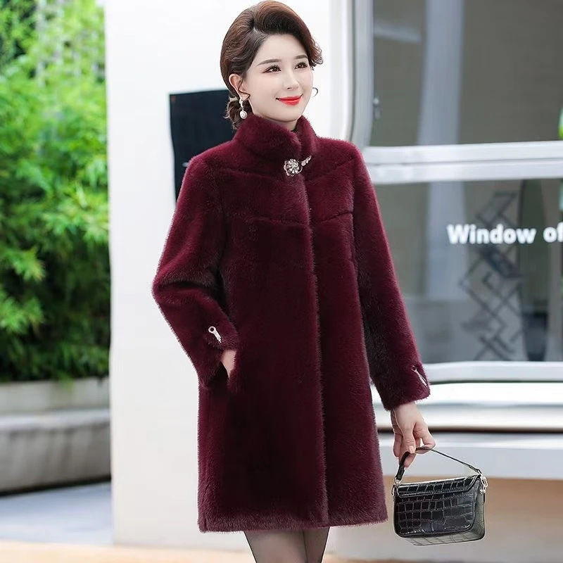 中年妈妈装冬季时尚水貂绒金丝中老年女秋冬洋气皮毛妈妈过年服装