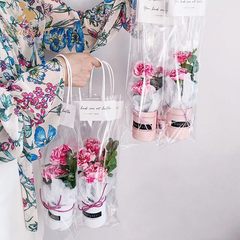 【汉唐美】ins网红透明袋opp鲜花包装袋郁金香手提袋教师节礼物袋