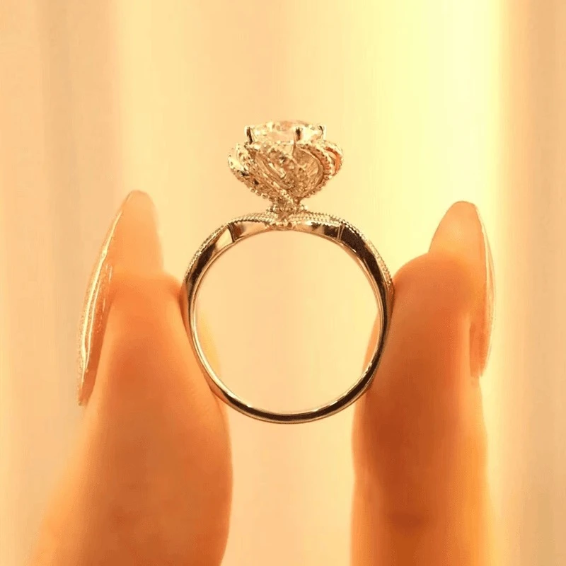 925银莫桑石银制品 【玫瑰喷泉】1-2克拉D色结婚奢华经典订婚女戒
