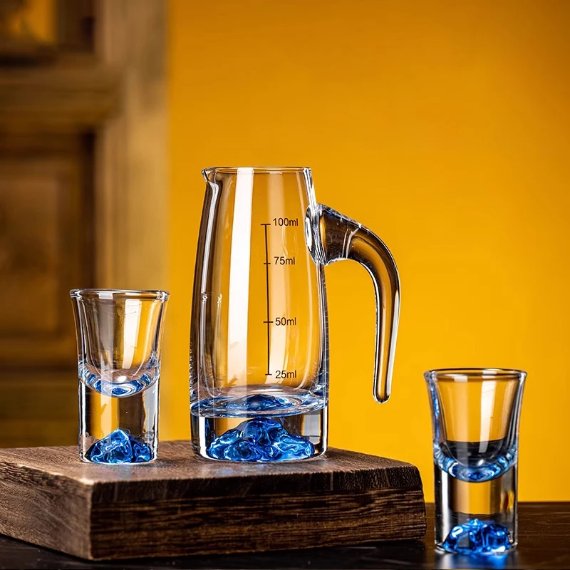 高档蓝山白酒杯分酒器杯架水晶玻璃带刻度一口杯子弹杯酒具