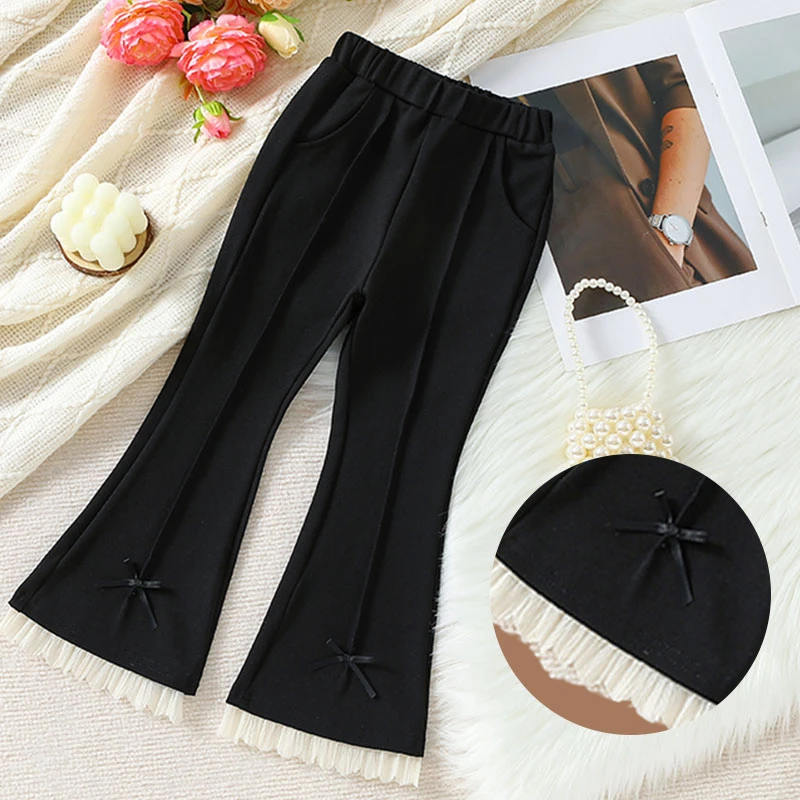 女童裤子春季款童裤儿童长裤中大童花边喇叭裤洋气时髦女童春装