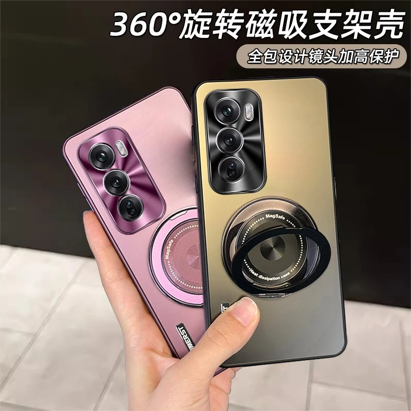 适用OPPOReno12Pro电镀磁吸支架手机壳Reno12磨砂商务防摔保护套
