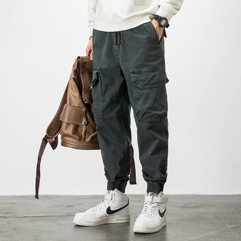 9323工装裤男女同款多口袋休闲裤修身直筒束脚韩版潮流哈伦裤百搭