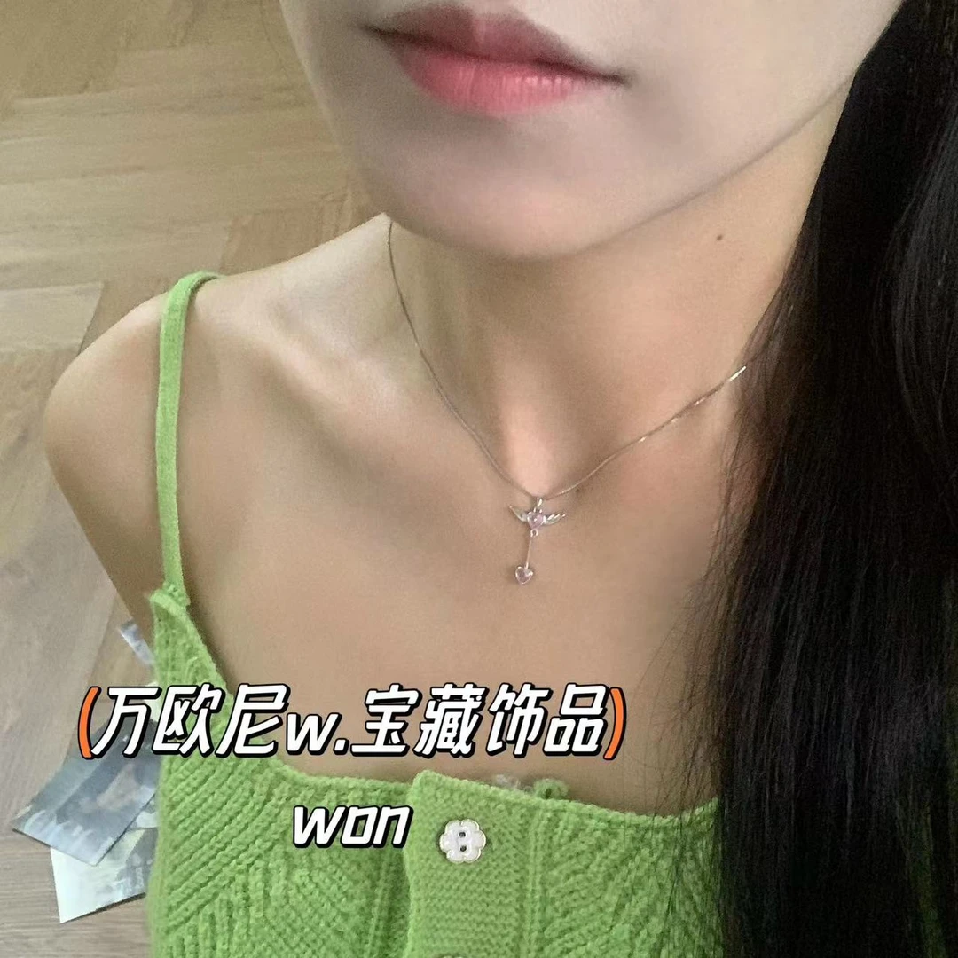 坠链均925银合成锆石 CHANGE x 丘比特之箭 项链精致粉镶弧 X512