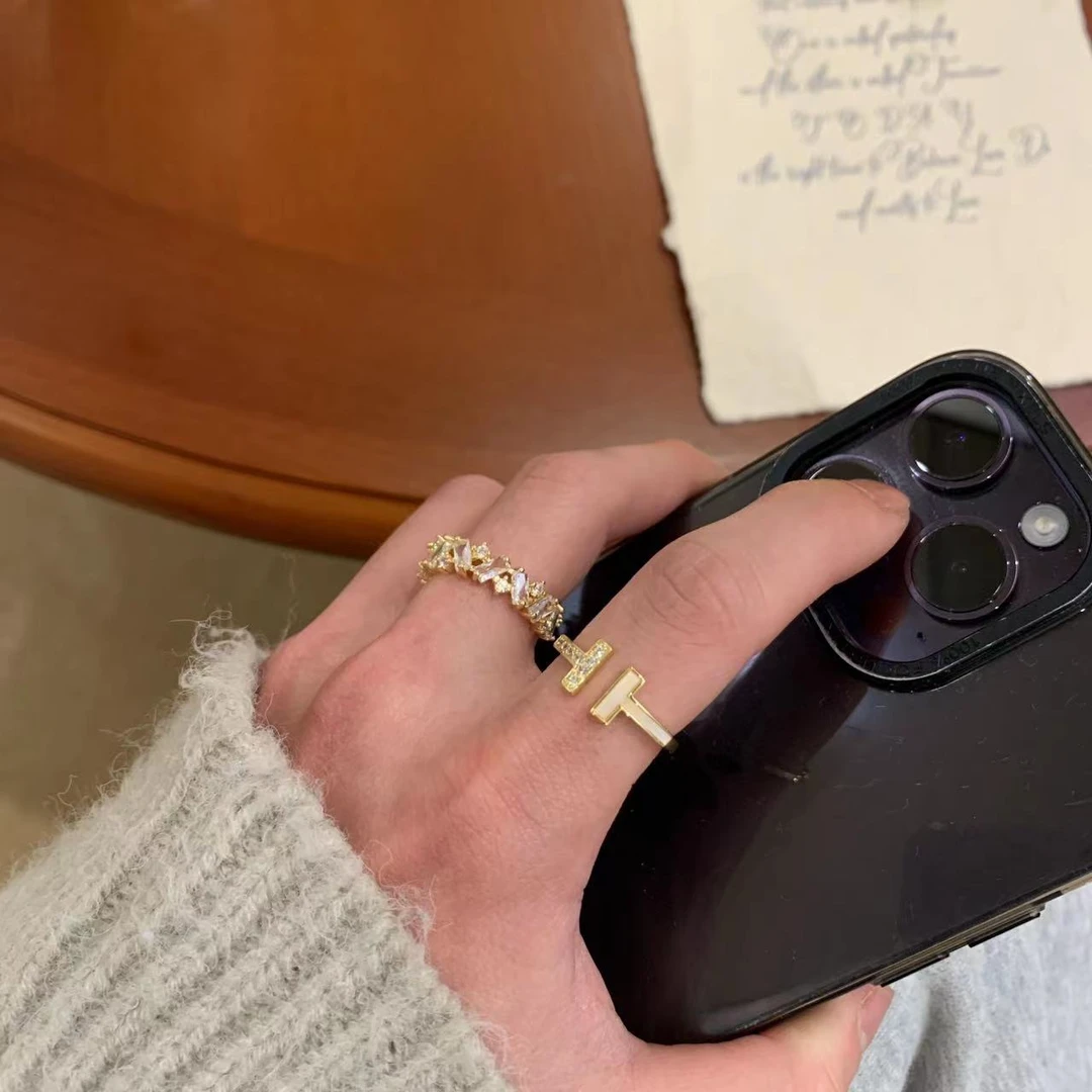 铜合金贝壳戒指  CHANGE x 双T 戒指高级可调节戒指气质百搭弧