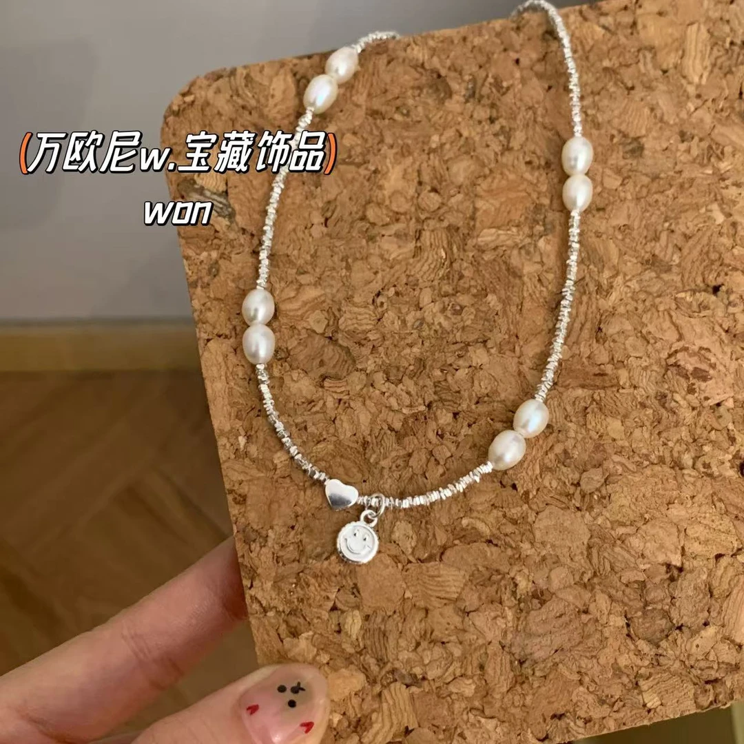坠链均925银仿珍珠 CHANGE x Hello笑脸 项链时尚气质小众弧 X110