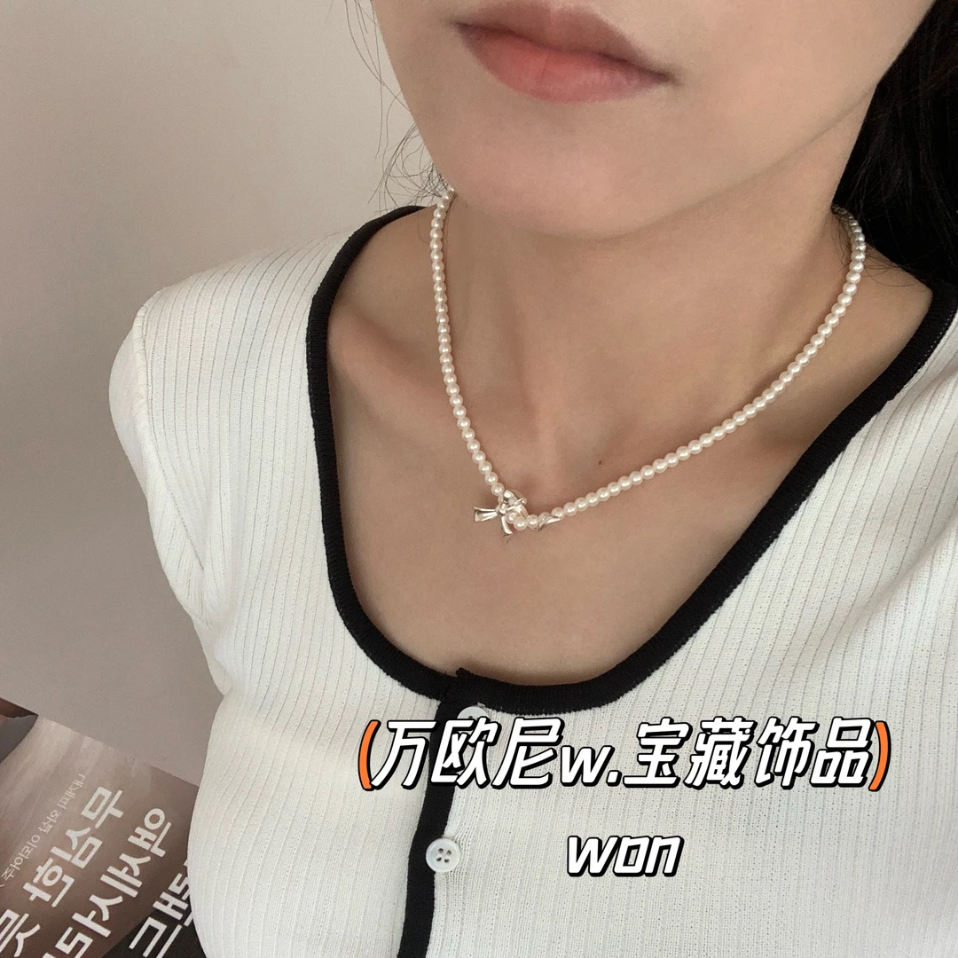 铜合金仿珍珠项链 CHANGE x 法式甜心 项链蝴蝶结猪猪仙女主 X716