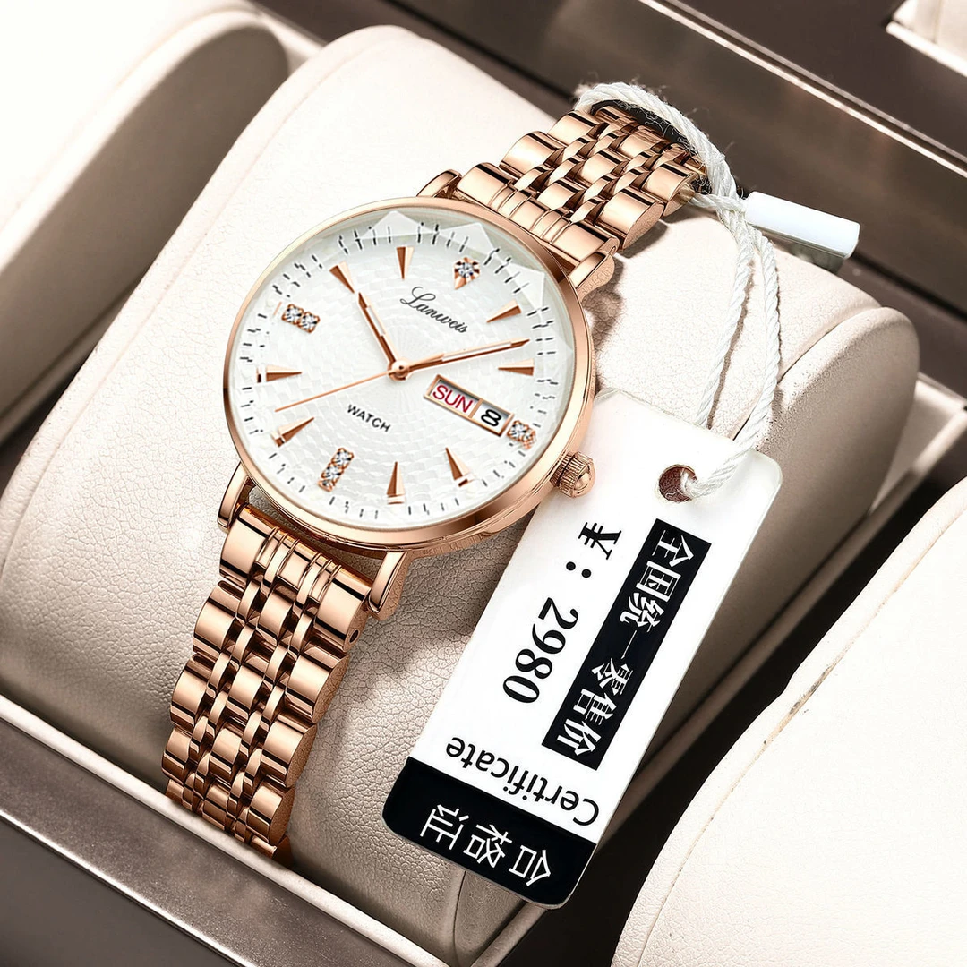 瑞士正品手表女全自动机械双日历夜光防水女士手表超薄时尚石英表