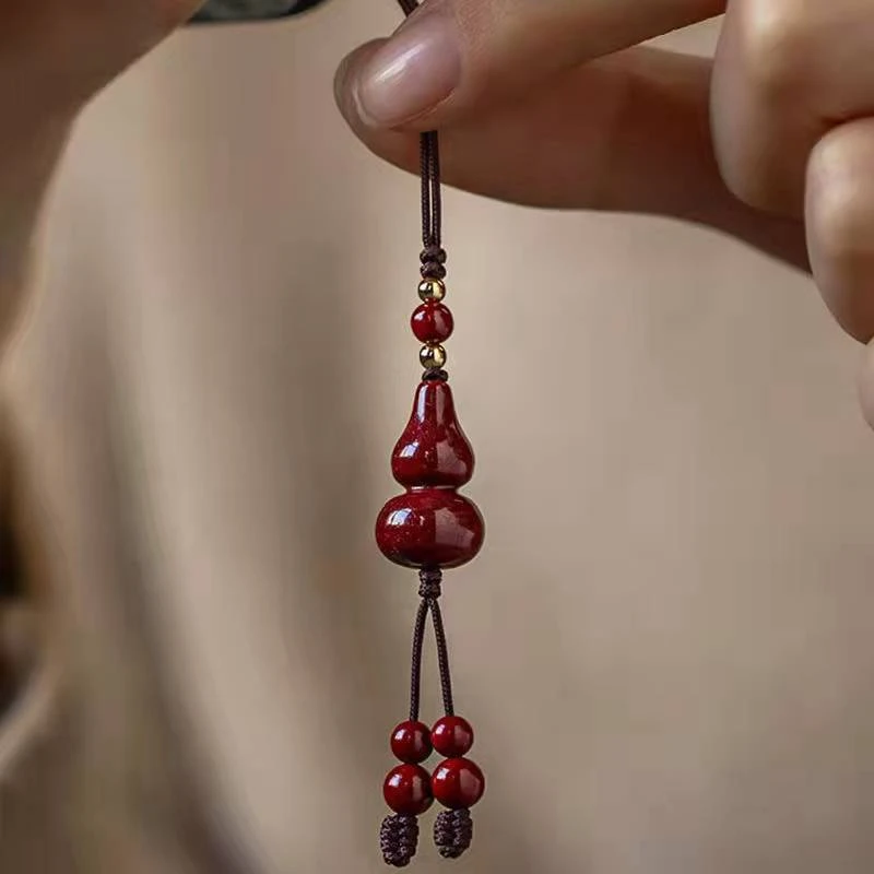 含辰砂工艺品（原矿紫金朱砂）葫芦手机挂