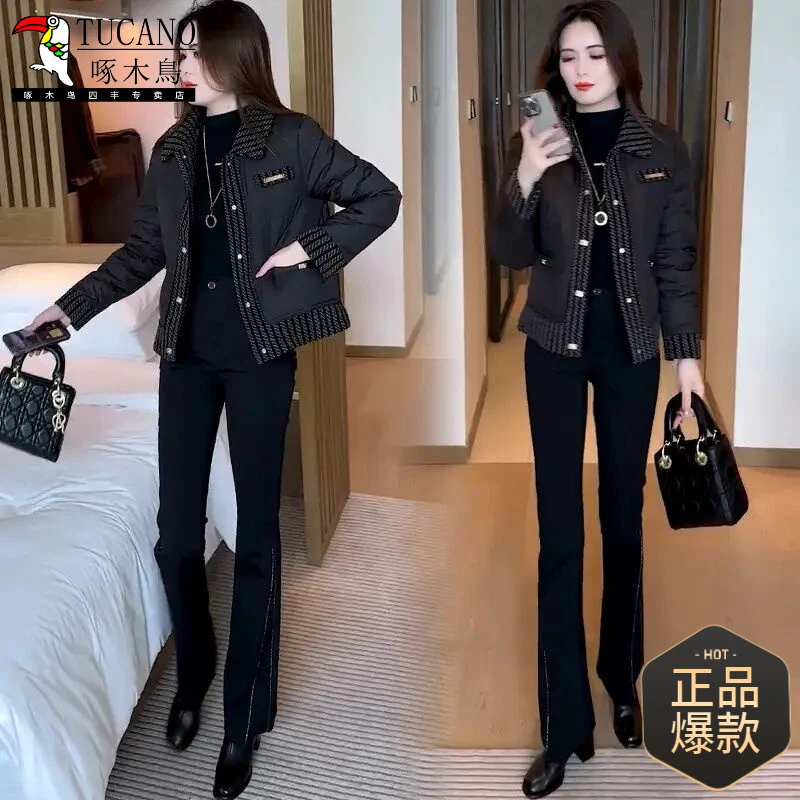 啄木鸟时尚短款棉服外套女2024冬季新款洋气加绒加厚保暖百搭夹克