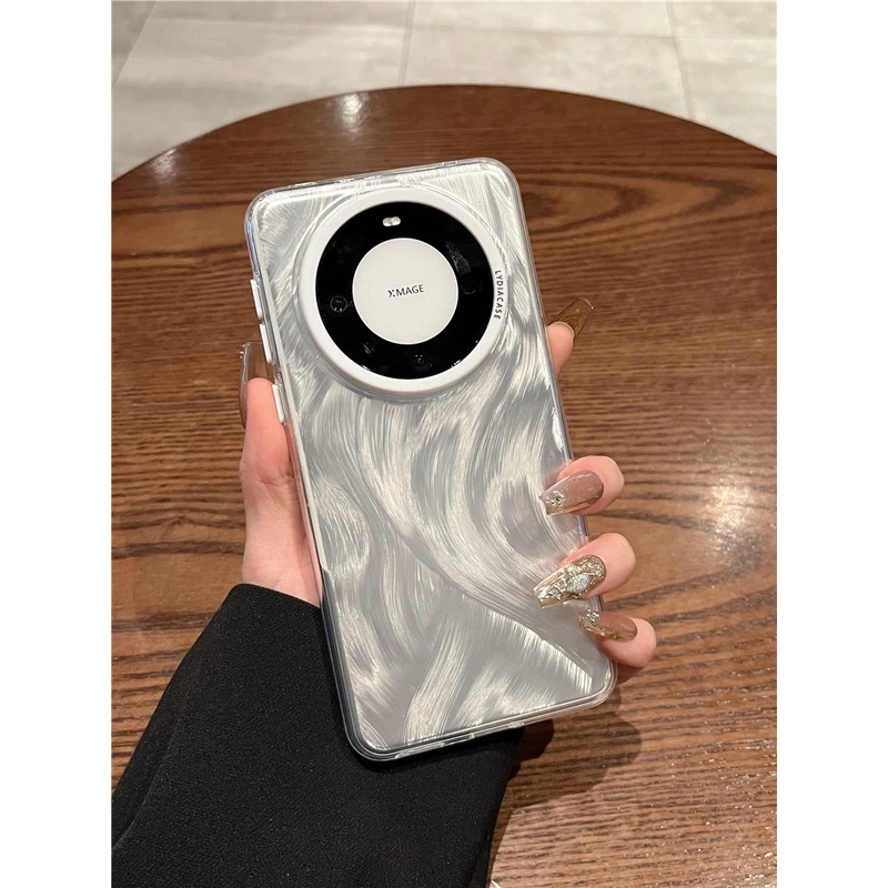 蓝光渐变羽纱毛华为mate60pro+手机壳i烫银高级感mate60情侣女款