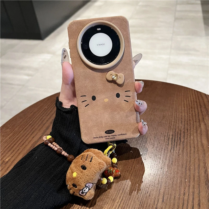 适用华为mate60/50/40pro手机壳pura70pro+美拉德KT猫表情蝴蝶结