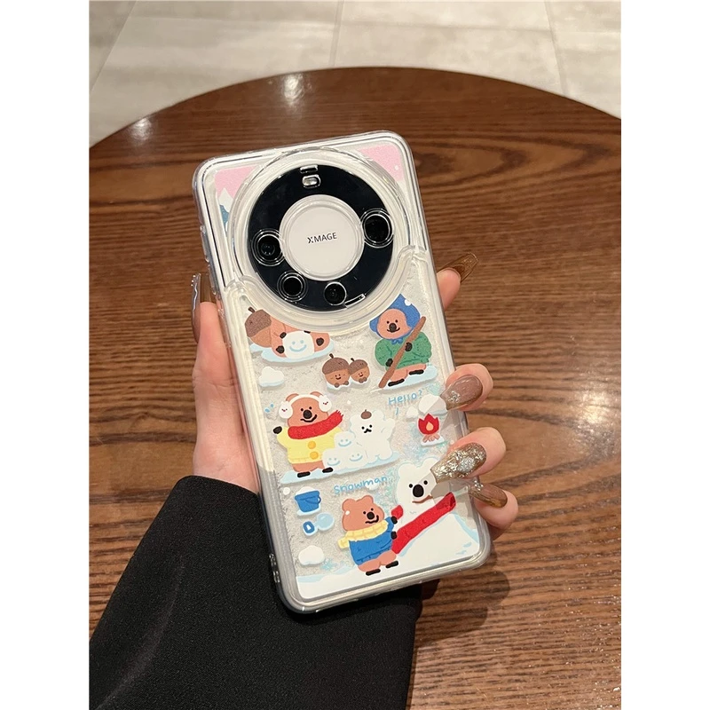 华为mate60pro+手机壳p60pro新款雪花流沙mate40pro闪粉卡通女款