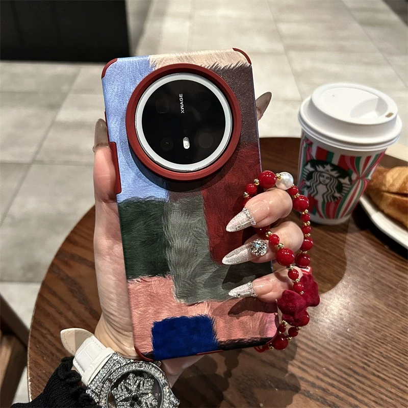 彩色格子拼接适用华为mate60/70pro+手机壳pura70pro+羊皮男女款