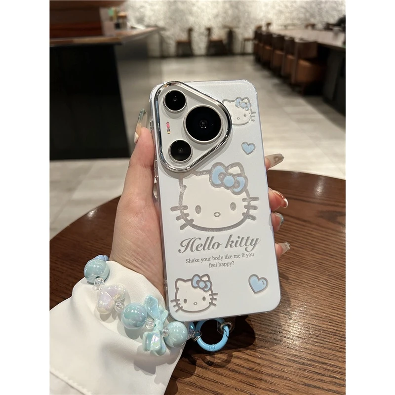 适用华为pura70pro+手机壳mate60pro+卡通蓝色蝴蝶结kt猫4050女款