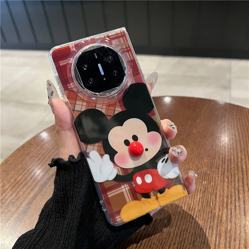 适用华为matex5折叠屏手机壳复古红棕格拼接米奇鼻子Matex3典藏版