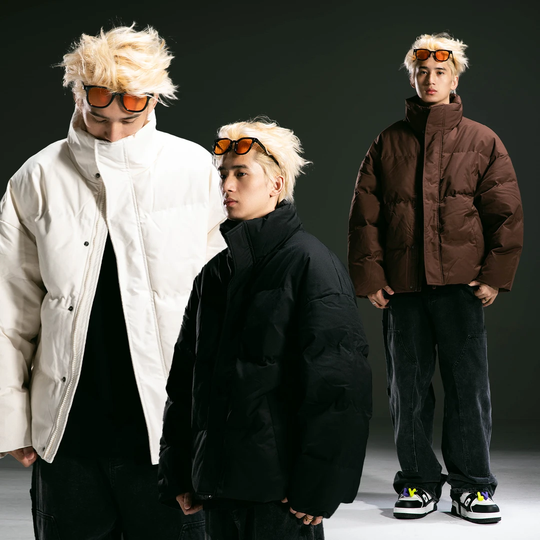 聪明陈 秋冬简约休闲立领纯色棉服外套男女同款宽松棉衣3308