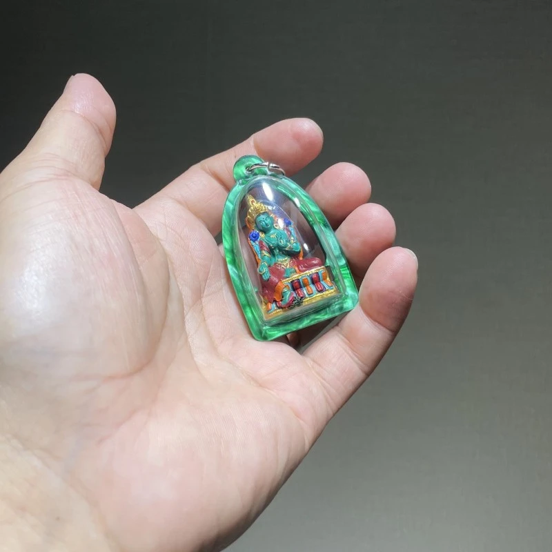 藏地泥塑擦擦 《立体尊绿度母》亚克力包壳 具足开加祝福仪