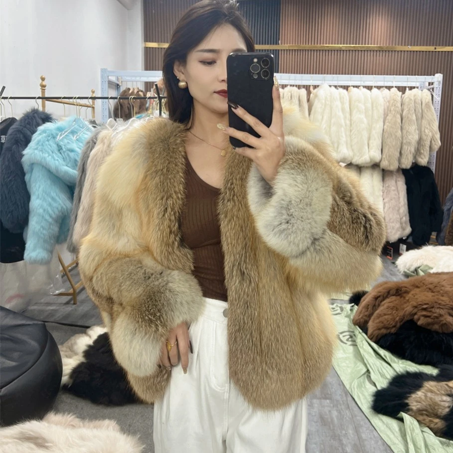 2024年新款60公分金岛狐皮毛一体高品质皮草外套