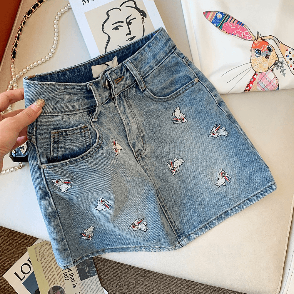 兔子刺绣牛仔半身裙女童夏季2024新款洋气小女孩百搭薄款裙子洋气