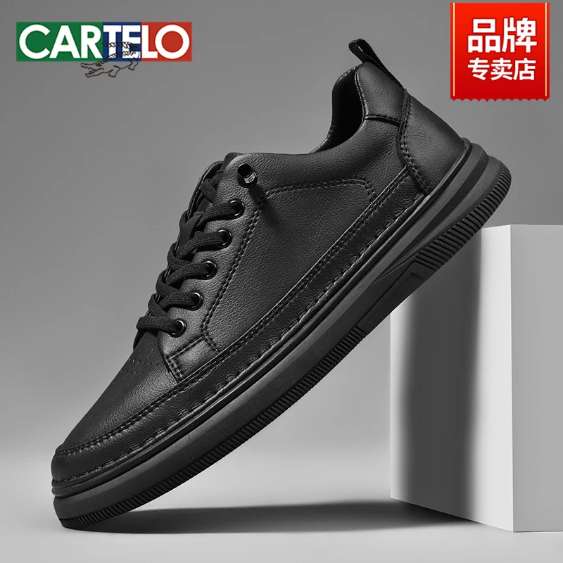 CARTELO/卡帝乐鳄鱼黑色季新款一脚蹬英伦风休闲鞋男款潮板鞋男