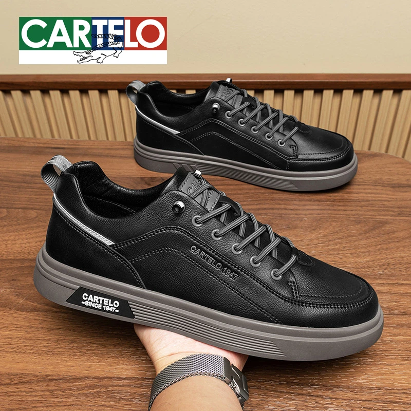 卡帝乐鳄鱼男鞋2025冬季新款百搭潮鞋运动休闲鞋黑色真皮板鞋男款