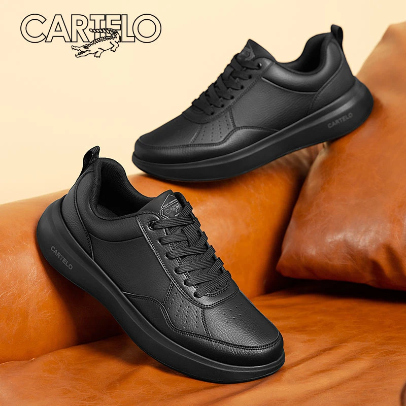 卡帝乐鳄鱼男鞋秋季休闲皮鞋商务鞋通勤工作鞋黑色运动板鞋爸爸鞋