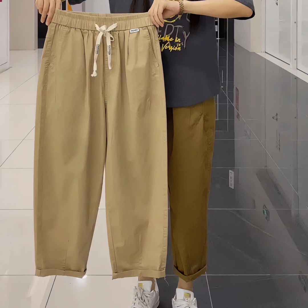 【小木南】夏季新款时尚百搭显瘦宽松松紧腰水洗棉九分休闲裤2253