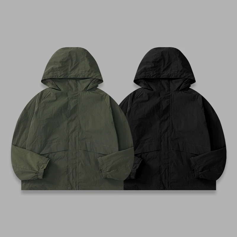 1110 秋冬新品潮牌纯色百搭男女冲锋衣宽松休闲ins风连帽长袖风衣