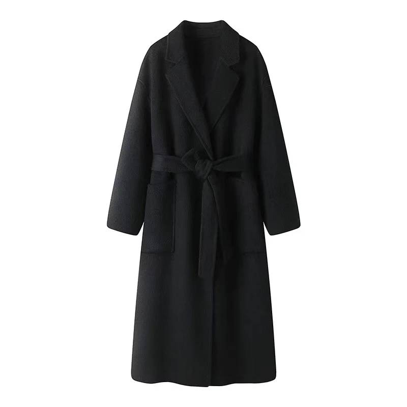 2024冬季新款黑色收腰显瘦双面呢大衣呢子外套女2317