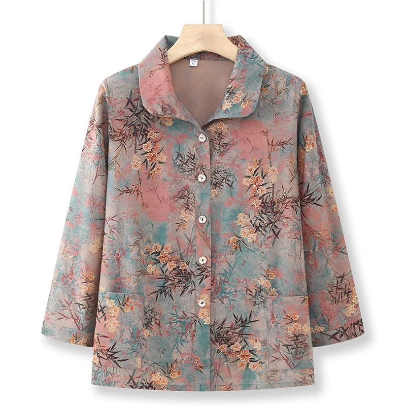 中老年女装奶奶夏装中袖衬衫妈妈上衣薄外套老年人衣服太太70衬衣