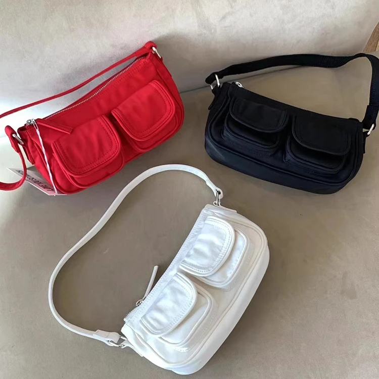 包包女韩国ins新款设计感多口袋尼龙单肩腋下包百搭手提包机车包