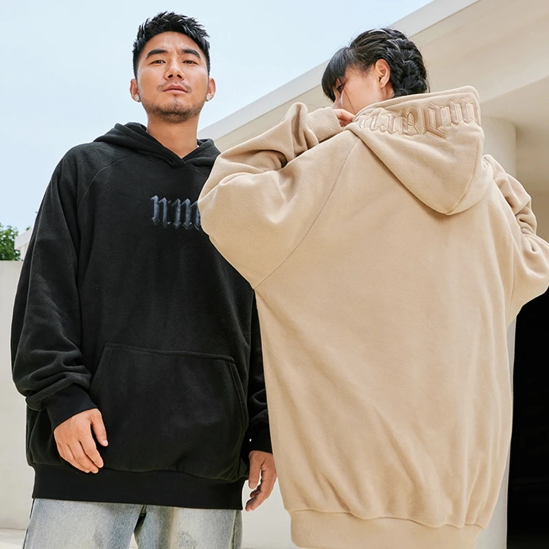 【摇粒绒连帽长袖卫衣】大码男装潮牌连帽长袖贴布绣宽松卫衣CNA015