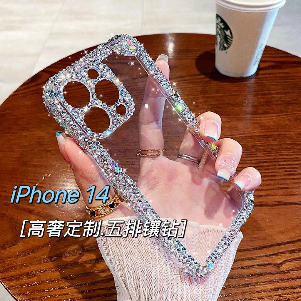 带钻苹果14promax手机壳女款iphone15水钻透明硅胶软壳13Promax高