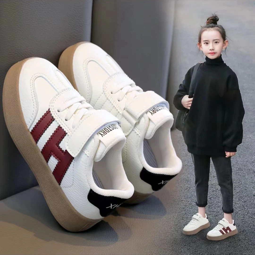 童鞋女童春夏款2024新款皮面儿童板鞋运动小白鞋中大童男童德训鞋