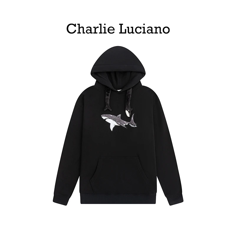 Charlie Luciano鲨鱼贴布绣卫衣宽松显瘦男女同款春秋连帽帽衫潮