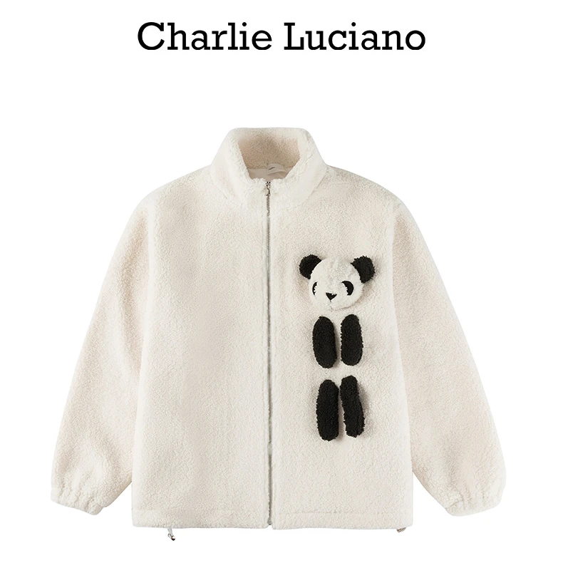 CharlieLuciano抓绒夹克女2025秋冬设计感熊猫玩偶宽松潮牌外套男